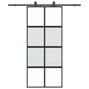 Ușă glisantă cu set feronerie neagră 90x205cm sticlă securizată