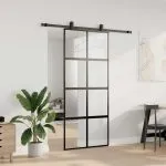 Ușă glisantă cu set feronerie neagră 90x205cm sticlă securizată