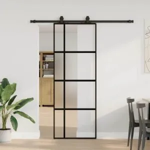 Ușă glisantă cu set feronerie neagră 76x205cm sticlă securizată