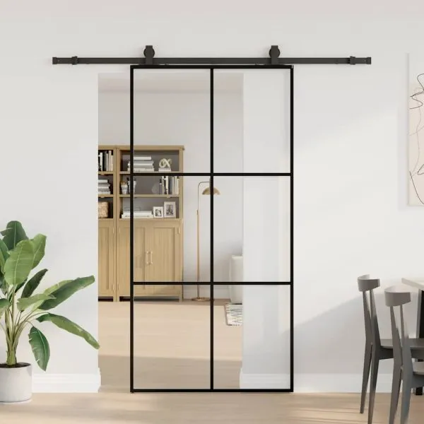 Ușă glisantă cu set de feronerie neagră 102×205 cm Sticlă ESG