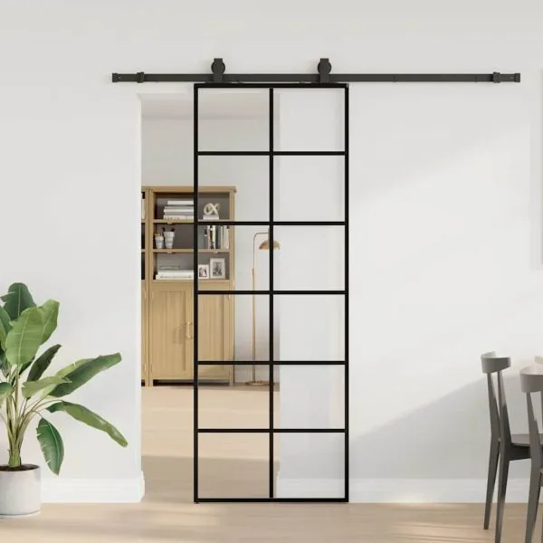 Ușă glisantă cu set de feronerie neagră 76×205 cm Sticlă ESG