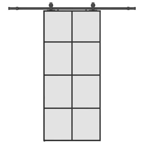 Ușă glisantă cu set de feronerie neagră 90×205 cm Sticlă ESG