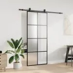 Ușă glisantă cu set de feronerie neagră 90×205 cm Sticlă ESG