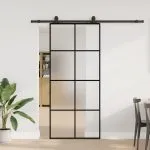 Ușă glisantă cu set de feronerie neagră 90×205 cm Sticlă ESG