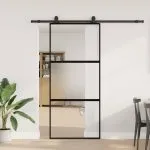 Ușă glisantă cu set feronerie neagră 90x205cm sticlă securizată