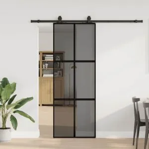 Ușă glisantă cu set feronerie neagră 76x205cm sticlă securizată