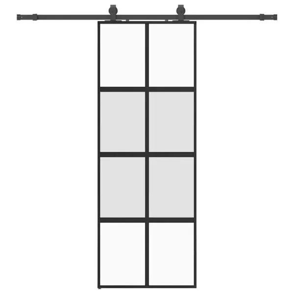 Ușă glisantă cu set feronerie neagră 76x205cm sticlă securizată