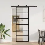Ușă glisantă cu set de feronerie neagră 76x205 cm Sticlă ESG