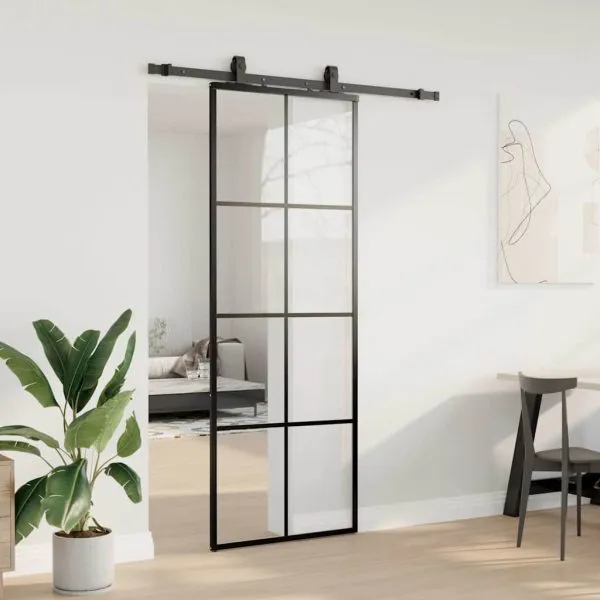 Ușă glisantă cu set de feronerie neagră 76×205 cm Sticlă ESG