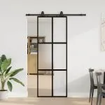Ușă glisantă cu set feronerie neagră 76x205cm sticlă securizată