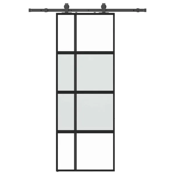Ușă glisantă cu set feronerie neagră 76x205cm sticlă securizată