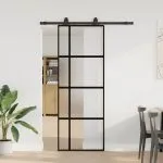 Ușă glisantă cu set feronerie neagră 76x205cm sticlă securizată