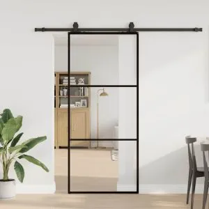 Ușă glisantă cu set de feronerie neagră 90x205 cm Sticlă ESG