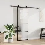 Ușă glisantă cu set de feronerie neagră 76×205 cm Sticlă ESG