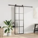 Ușă glisantă cu set de feronerie neagră 76×205 cm Sticlă ESG
