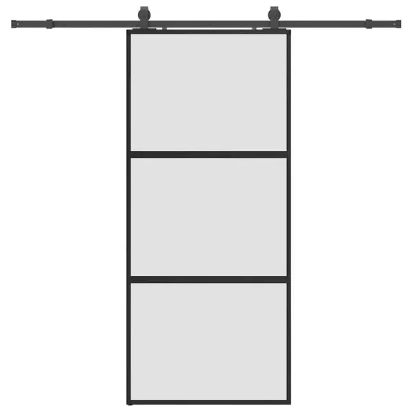 Ușă glisantă cu set feronerie neagră 90x205cm sticlă securizată