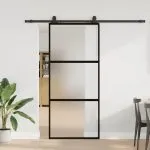 Ușă glisantă cu set feronerie neagră 90x205cm sticlă securizată