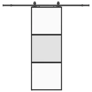Ușă glisantă cu set feronerie neagră 76x205cm sticlă securizată