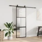 Ușă glisantă cu set feronerie neagră 76x205cm sticlă securizată
