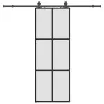 Ușă glisantă cu set feronerie neagră 76x205cm sticlă securizată