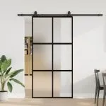 Ușă glisantă cu set de feronerie neagră sticlă securizată