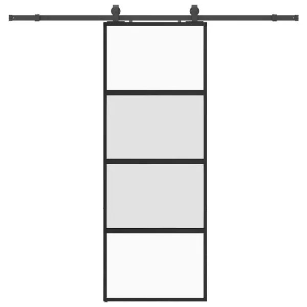 Ușă glisantă cu set feronerie neagră 76x205cm sticlă securizată